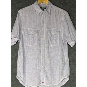 Canterbury New Zealand 100% Linen Short Sleeve Button Up Shirt Lavender Mens‎ M